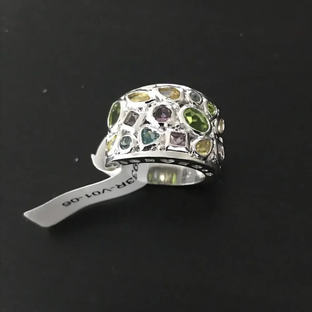 Cubic Zirconia CZ White Gold Rhodium Plated Silver Multi Gem Ring, Pendant Set - Picture 6 of 10